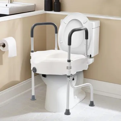 Produktbild von Toilettensitzerhöhung - WC-Sitz Erhöhung mit Armlehnen - Sicherheitsrahmen - Für Senioren und Menschen mit Behinderung - Aluminiumlegierung - Weiß