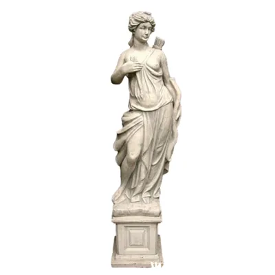 Produktbild von Schöne Diana als Steinfigur auf Sockel für den Garten die Terrasse oder den Vorgarten aus Steinguss Neu Frostfest Witterungsbeständig PO-408uPO-73