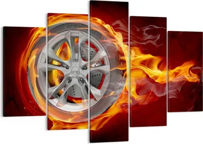 Produktbild von Bild auf Leinwand - Leinwandbild - Rad Flammen Felge - 150x100cm - Wand Bild - Wanddeko - Leinwanddruck - Bilder - Kunstdruck - Wanddekoration - Leinwand bilder - Wandkunst - EA150x100-0198