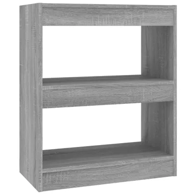A simple, front-facing view of a gray bookshelf against a white background.