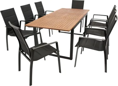Produktbild von DEGAMO Gartenset Sitzgruppe RIVELLO 9-teilig, Alu + Akazie + Kunstgewebe schwarz
