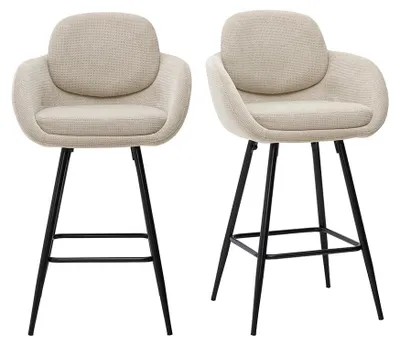 Produktbild von Miliboo - Barhocker aus Chenille-Stoff beige und schwarzem Metall H68,5 cm (2er-Set) SLAKE