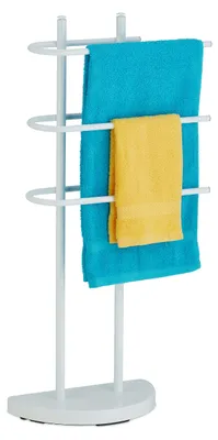 Obrázek produktu pro Věšák na ručníky Relaxdays, 3 tyče, kov, VxŠxH 83 x 39 x 18 cm, stojan na odkládání oděvů, držák na osušky do koupelny, bílý