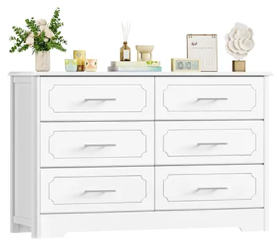 Immagine prodotto di Mobile contenitore con 6 cassetti - Comodino/armadio - Legno - Design moderno - Mobile per soggiorno e camera da letto - Da montare - Bianco