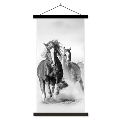 Produktbild von MuchoWow® Textilposter Pferde - Tiere - Illustration 60x120 cm mit schwarzem Rahmen - Magnete