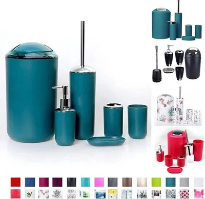 Productafbeelding van Badset, 6-delig, met zeepdispenser en toiletborstel - Donkerblauw design 3