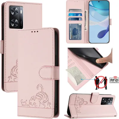 Obrázek produktu pro Kožené pouzdro pro Oppo A57 4G/A77 4G/A57S/A57e/A77S 4G/OnePlus Nord N20 SE, sladká kočka Flip pouzdro s funkcí stojánku a peněženkou Růžový