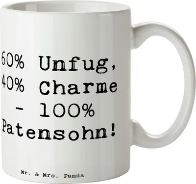 Produktbild von Mr. & Mrs. Panda Tasse Spruch Patensohn Charme - Weiß - Geschenk, Patenkind, Teetasse, Kaffeetasse, Kaffeebecher, Einzigartig, Patenschaft, Liebe, Becher, Zauberhaft