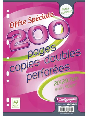 Zdjęcie produktu dla Calligraphe 9225C – opakowanie zawierające 200 arkuszy papieru kancelaryjnego formatu DIN A4 (21 x 29,7 cm), w kratkę, 90 g/m², idealne do segregatorów o wymiarach 32 x 26 cm, białe, 1 opakowanie