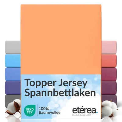 Produktbild von etérea Topper Jersey Spannbettlaken 180x200 - 200x200 cm – 100 % Baumwolle, formstabil & pflegeleicht - Pfirsich