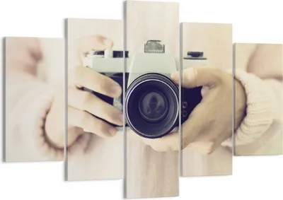 Produktbild von Bild auf Leinwand - Leinwandbild - 5 Teile - Die Kamera Retro Fotografie - 150x100cm - Wand Bild - Wanddeko - Wandbilder - Leinwanddruck - Bilder - Wanddekoration - Leinwand bilder - EA150x100-4930