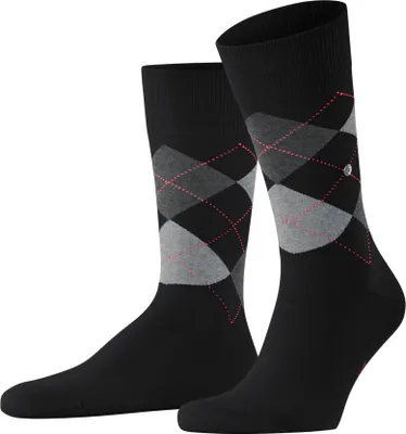 Produktbild von Burlington Herren Socken - King, Baumwolle, Rautenmuster, Logoemblem Schwarz/Grau 40-46