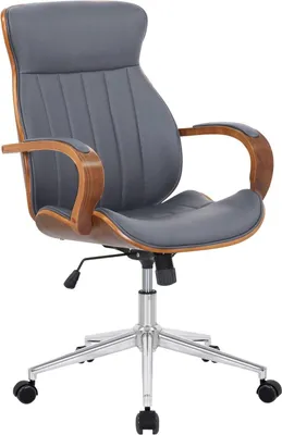 Immagine prodotto di Sedia da ufficio in Pelle finta - Sedia da ufficio ergonomica - Design girevole a 360° | Colore: noce/grigio