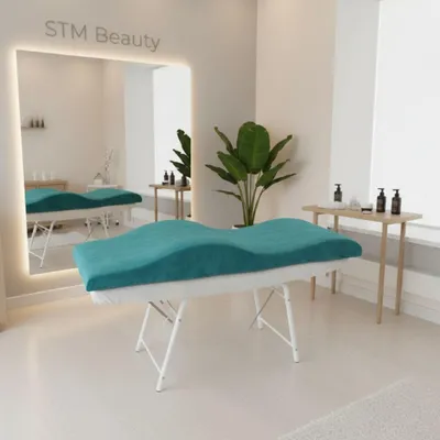 Produktbild von Wellenmatratze 180x60 cm mit Memory-Schaum & Veloursbezug – Anatomische Matratze für Kosmetikliege, Wimpernverlängerung & PMU, turquoise