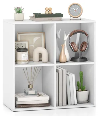Produktbild von COSTWAY Bücherregal aus Holz, Bücherschrank mit 4 Fächern, Würfelregal mit Kippschutz-Set, Standregal, Aufbewahrungregal 60 x 30 x 60 cm, Weiß
