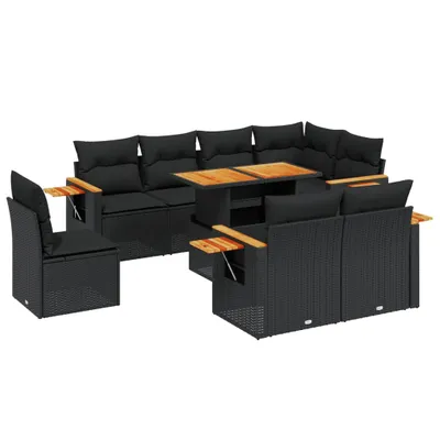 Produktbild von vidaXL 9-tlg. Garten-Sofagarnitur mit Kissen Schwarz Poly Rattan
