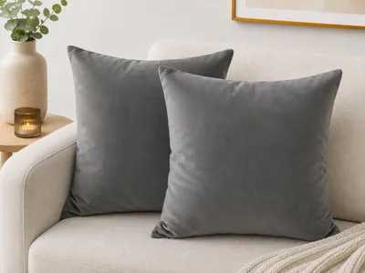 Obrázek produktu pro Dekorační polštář 45 x 45 cm, vyplněný, s potahem, vhodný do ložnice i obývacího pokoje, barva: šedá