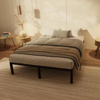 Produktbild von HAGO24 Bettgestell 140x200cm Einzelbett Stahlrahmen Lattenrost Schwarz 24cm Höhe Pulverbeschichtet Gästebett Jugendbett Metallrahmen