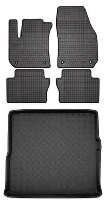 Image de Tapis en caoutchouc + bac de coffre pour Opel Zafira A 1999-2005 (coffre standard) – 5 pièces, noirs, sur mesure