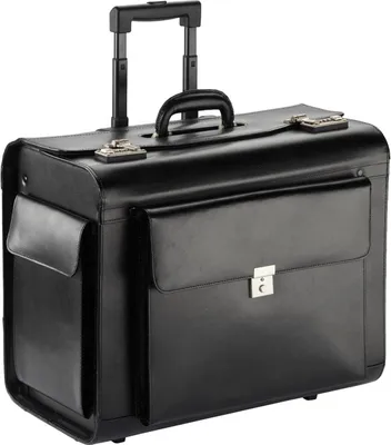 Produktbild von Extra Großer Leder Aktenkoffer Pilotenkoffer Rollen Trolley Schwarz 50cm Bowatex