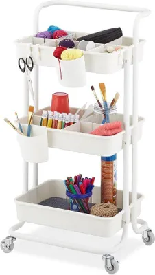 Immagine prodotto di Carrello da cucina in metallo bianco a 3 ripiani, 86x43x42 cm