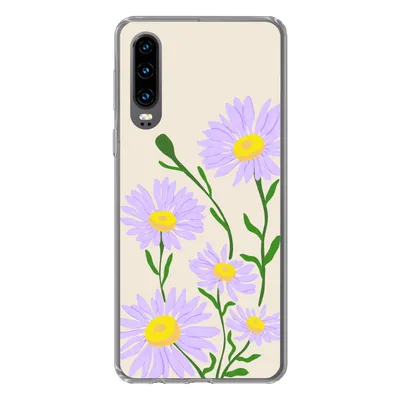 Produktbild von MuchoWow® Handyhülle Schutzhülle Hülle für Huawei P30 Blume - Lila - Minimalismus Silikon Softcase Handy Hülle - Kartenbesitzer - Geburtstag Teenager