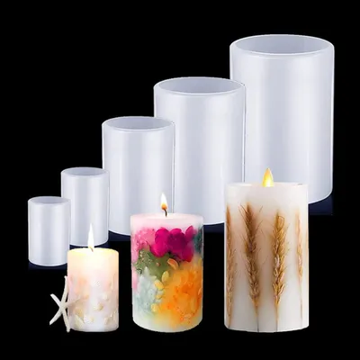 Image de 5 moules à bougies en silicone, moule à bougie cylindrique pour résine, résine à coulée automatique, fabrication de bougies