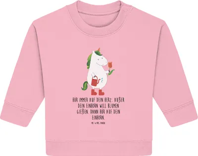 Produktbild von Mr. & Mrs. Panda Organic Baby Pullover Einhorn Gärtner 6. - 12. Monat - Baumwolle Pink - Geschenk, Unicorn, Freundin, Blume, Luftballon, Stiefel, Bullover, Einhörner