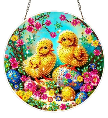 Productafbeelding van Diamantverfijning, hanger, kip, Pasen, paaseieren, raamdecoratie, knutselset, voor kinderen en volwassenen