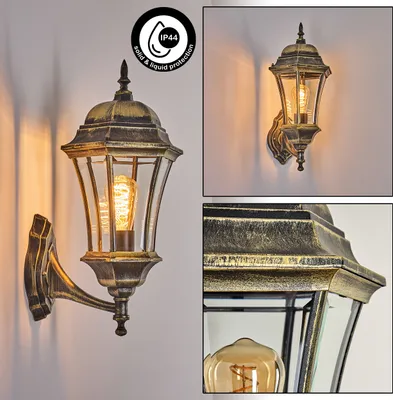 Produktbild von Forlimpopoli Wandlampe in antikem Look aus Metall/Glas in Braun-Gold/Klar