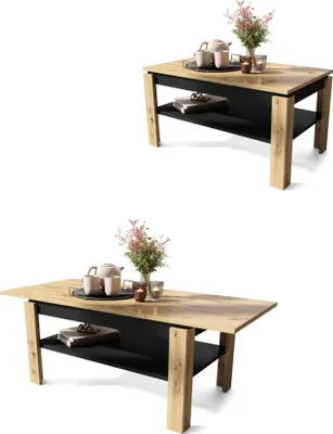 Produktbild von All4All Couchtisch Asti , R , Wohnzimmertisch , Kaffeetisch mit Stauraum , Sofatisch mit Ablage , ausziehbar bis 140cm , 100x60cm , Artisan+ Schwarz