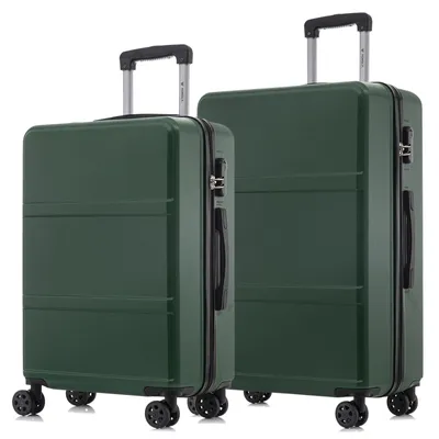 Produktbild von Suitcase Set, Rollkoffer Handgepäck, Kofferset, mit 4 Rollen 360°, Hartschalenreise Zahlenschloss, Weicher Gummigriff (2er Set, L&XL, Dunkelgrün)