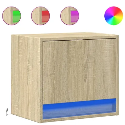 Image de Tables de chevet murales avec lumières LED 2 pcs chêne sonoma