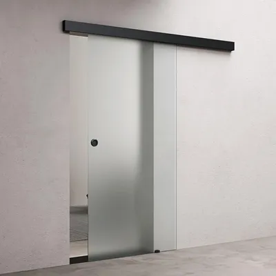 Produktbild von doporro Glasschiebetür komplettset 90 x 205cm Schiebetür mit ESG 15mm Wandabstand Zimmertür Glas Vollsatiniert mit Muschelgriff Schwarz
