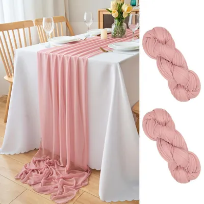 Productafbeelding van Tafelrunners, chiffon, oudroze, 77 x 300 cm, 2 stuks
