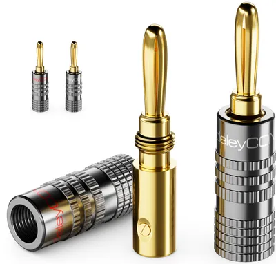 Produktbild von deleyCON 4 Stück Bananenstecker Set - Vergoldet Schraubbar für Lautsprecherkabel Boxenkabel 0,75 mm - 4,5 mm & z. B. HiFi Audio Heimkino Receiver - Grau