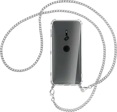 Produktbild von Handykette Backcover-Schutzhülle mit Band (Metall silberfarben) für Sony Xperia XZ2 - silberfarbene Kette