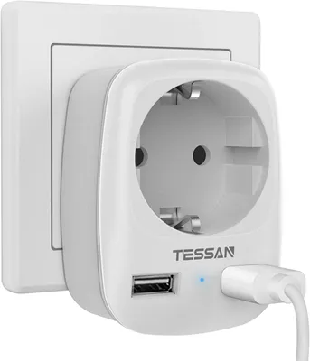 Produktbild von TESSAN Steckdose mit 2 USB Mehrfachstecker Steckdosenadapter 4000W Mehrfachsteckdose Adapterstecker Grau