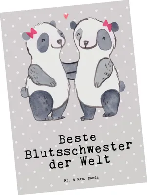 Produktbild von Mr. & Mrs. Panda Postkarte Panda Beste Blutsschwester der Welt - Grau Pastell - Geschenk, Liebe, Postkarten, Bae, Familie, Geschenkidee, Grußkarte, Schwesterherz