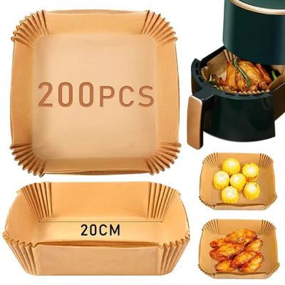 Obrázok produktu pre Pergamenový papier na fritézu s horúcim vzduchom, 200 kusov, s nepriľnavou povrchovou úpravou, odolný voči oleju, vodotesný, štvorcový, 20-24 cm