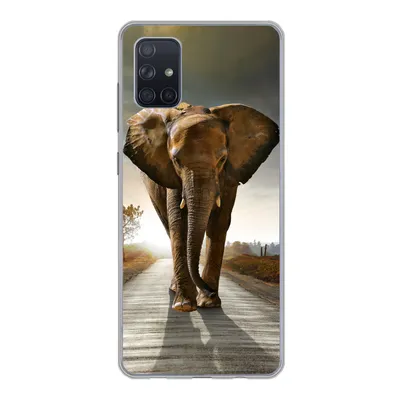 Produktbild von MuchoWow® Handyhülle Schutzhülle Hülle für Samsung Galaxy A71 Elefant - Straße - Tiere - Sonnenuntergang - Landschaft Silikon Softcase Handy Hülle - Kartenbesitzer