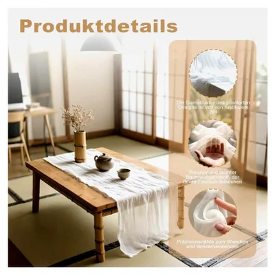 Produktbild von Käsetuch Tischläufer, 2 Stück, 90x300cm Musselin Tischläufer für Hochzeitsdekoration und Geburtstagsparty (Weiß)