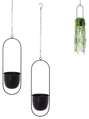 Productafbeelding van Hangende bloempotten, metaal, zwart, 2 stuks, voor planten
