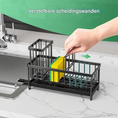 Imagen del producto de Organizador para utensilios de limpieza de la cocina: espacio de almacenamiento para detergente, estante de acero, ideal para detergentes, esponjas y tapones de desagüe