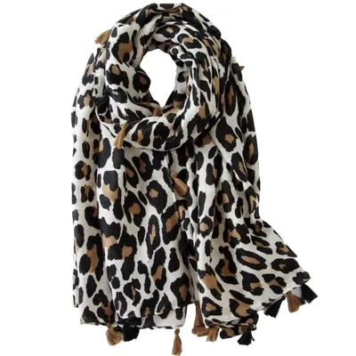 Zdjęcie produktu dla Szalik IS-33904 - Brązowy z leopardzim wzorem KP33904