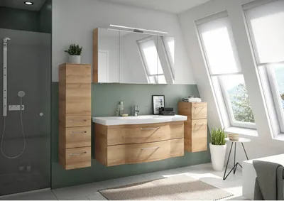 Produktbild von Pelipal Badmöbel-Set Sunline 114 BxHxT 182 x 200 x 51,5 cm Frontfarbe eiche riviera Badmöbel-Set mit Waschtisch Keramik