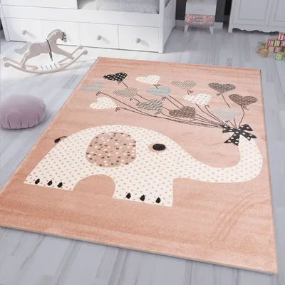 Produktbild von Kinderteppiche Herzen mit Ballons Elefant | Kinderteppich für Mädchen und Jungs | Teppich für Kinderzimmer