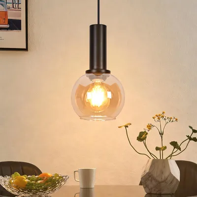 Image de Lampe suspendue ZMH à 1 ampoule, suspension en verre, lampe de table à manger, lampe suspendue pour salle à manger, hauteur réglable, douille E27, lampe suspendue pour salle à manger
