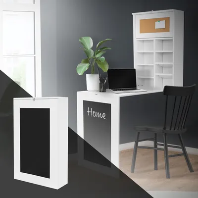 Produktbild von ML-Design  nástěnný skládací stolek s policí a tabulí, 50x18,5x80 cm, bílý