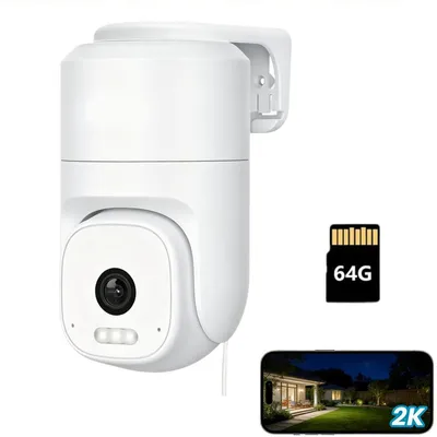 Produktbild von 2K Überwachungskamera Aussen WLAN Überwachung Außen 360°PTZ-Außenkamera mit Farbige Nachtsicht Aussenkamera für PIR-Bewegungserkennung mit 64G Karte